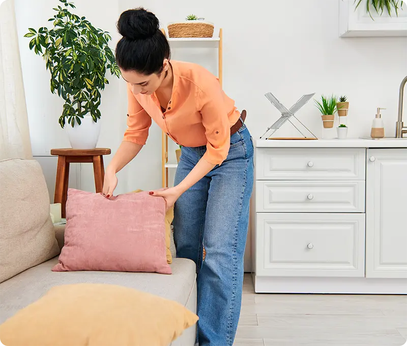 Cleaning an apartment using a step-by-step cleaning checklist and supplies